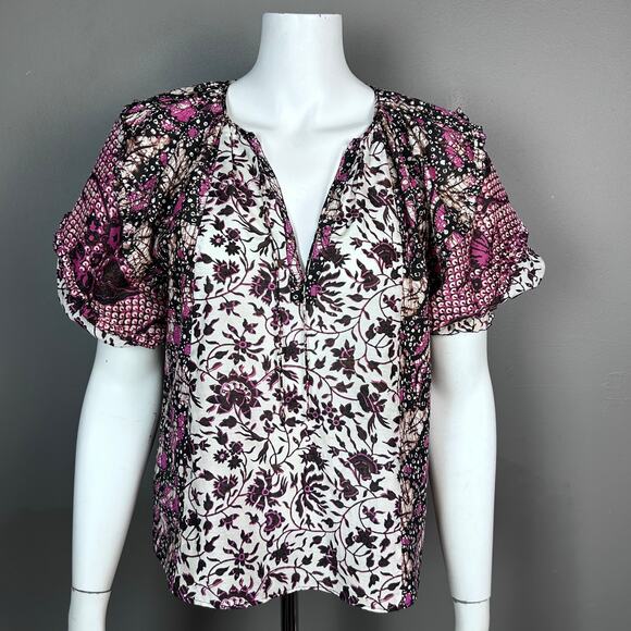 Ulla Johnson top Small Arusi Poplin Top Pink Print Cotton Silk Puff Floral - Picture 1 of 13